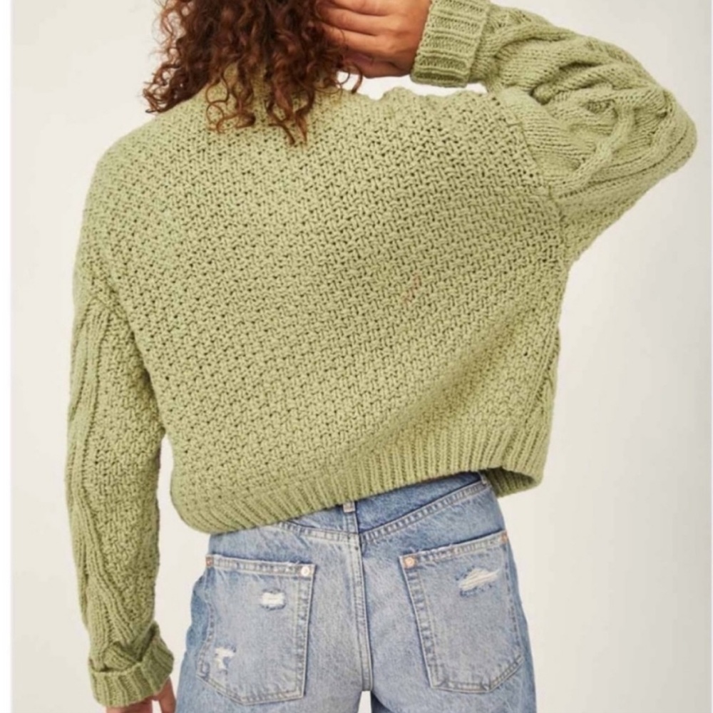 Free People Olive Green Cable Knit Button Cardigan - Picture 5 of 7